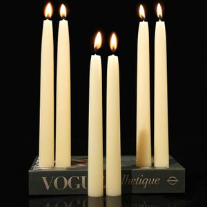 Beeswax Taper Candles 8in 9in 10in Set of 6,Pure White Beeswax Candle Sticks,|8+||9+||10+| Hours Long Burning Natural Bees Wax Candles for Home,Dripless Smokeless Tapered Candlesticks for Dinner