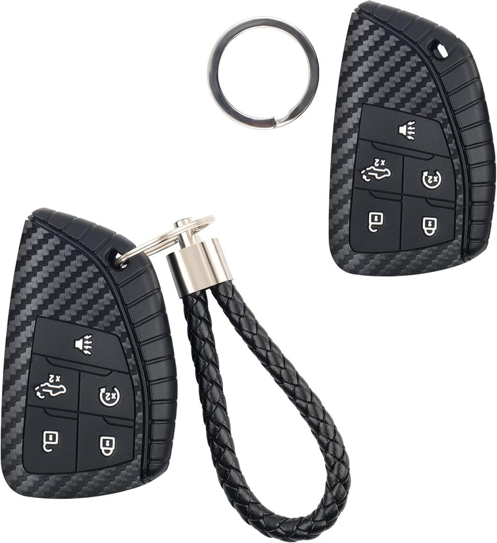 Compatible with Chevy Key Fob Cover & GMC Key Fob Cover, Carbon Fiber Key Fob Case with Key Chain and Key Ring