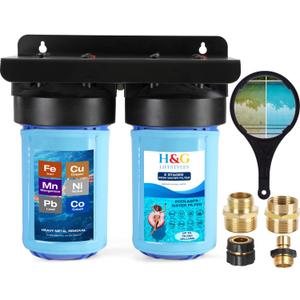 2 x H&G lifestyles Garden Hose Filter for Filling Pool Hot Tub,Iron Filter for Well Water,Reduce Calcium Magnesium,Water Filter and Softener System,Standard 3/4" GHT Brass Adapters, Up to 70,000 Gallons