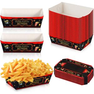 Tegeme 30 Pieces Medium Movie Night Snack Trays Party Supplies Red Nacho Paper Food Trays Movie Theme Decoration Popcorn Paperboard Holder for Theater Birthday Party Favors