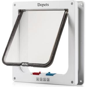 Depets Large Cat Door (Outer Size 9.9" x 9.2"), 4 Way Locking Cat Flap Door for Interior Exterior Doors, Weatherproof Pet Door for Circumference < 23"