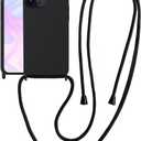 Crossbody Case for iPhone 15 Pro with Strap, iPhone Case with Adjustable Lanyard Rope, Drop Protection Silicone Phone Case for iPhone 15 Pro 6.1 Black