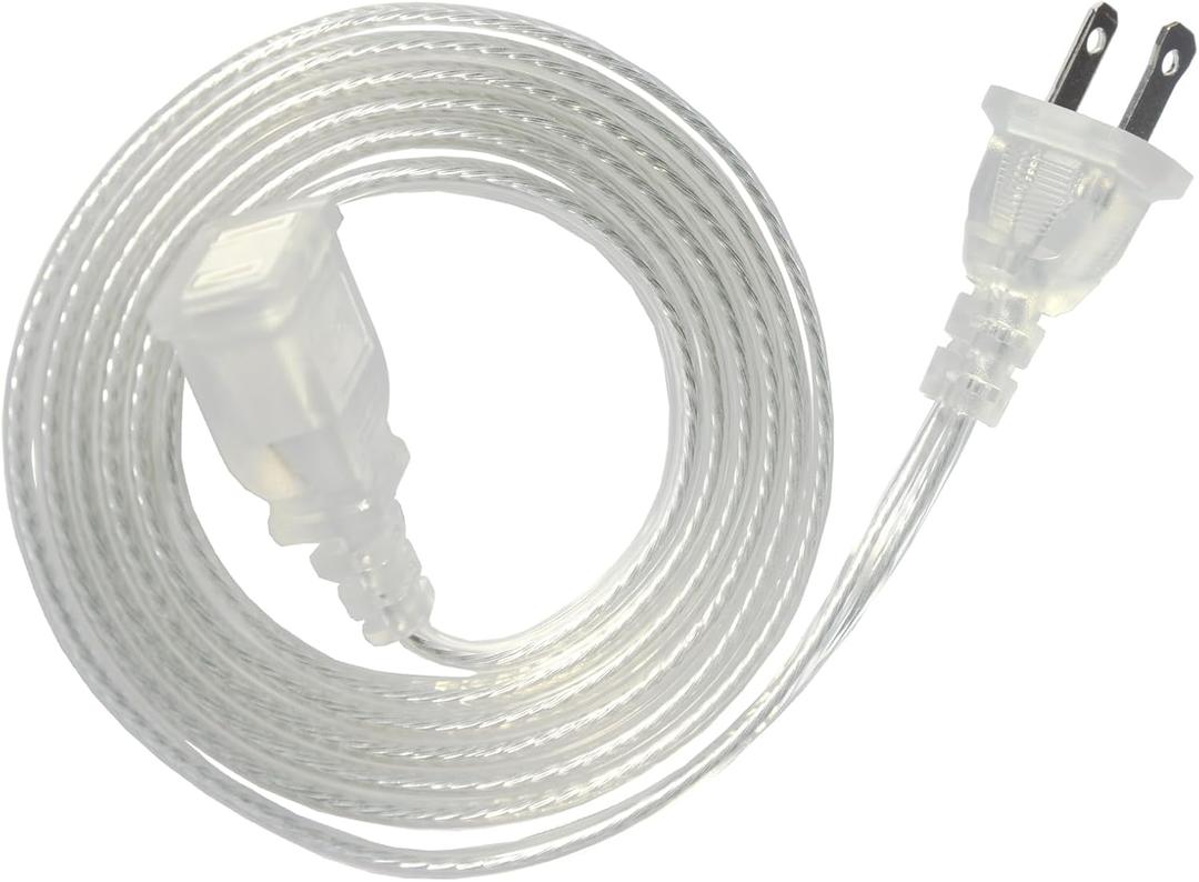 Clear Extension Cord 10FT Extension Cords Thin 2 Prong for Indoor Use with Single Plug- Ideal for Christmas Lights, Lamps, Camer,TV, 10A 125V 1250W