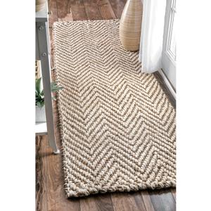 Nuloom Vania Off-White/Blue, 2'6" x 8', Hand Woven, Striped, Jute, Soft and Textured, High Traffic, Stain Resistant, Easy Clean, Durable Runner for Bedroom, Living Room, Dining, Den, Foyer, Entryway