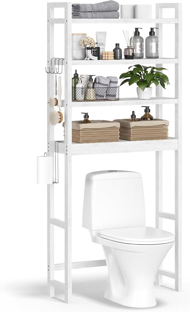 SONGMICS 4-Tier Bamboo Over The Toilet Storage, Adjustable Shelf, 72.8''H