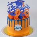 2 x Senior 2026 Graduation Decoration Cake Topper Glitter Grad Sticks Congratulations Ideas Blue Orange