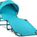 Colorsoul Tanning Chair with Sun Canopy,Adjustable 4-Position Beach Lounge Chair for Adults,Heavy Duty Folding Outdoor Lounge Chair,for Patio Poolside Sunbathing,UPF 50+,300 LBS,Blue, 79 inches x 22 inches x 10.26 inches
