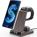 Wireless Charger for Samsung Charging Station with Clock for Samsung Galaxy S25 Ultra/S24 Ultra/Z Flip 6/Fold 7/Bud, 3 in 1 Charger Station Watch Charger for Samsung Galaxy Watch 8/7/6/5(Wood Grain)