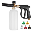 Pressure Washer Short Gun, Foam Cannon with 1/4 Inch Quick Connector, Power Washer with 5 Pressure Washer Nozzle Tips, M22-14 mm Inlet Connector