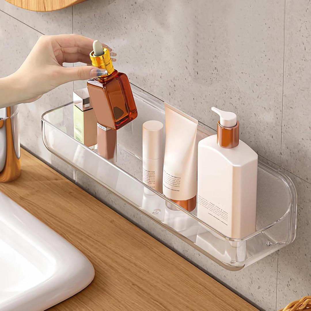 Diesisa Acrylic Wall Mounted Shower Caddy, Clear, Large Size 4D x 12.8" W x 3.3" H, Acrylic Shelf, No Drilling Walls Adhesive Shelf, Bathroom Shelves with Self Adhesive Tape for Bathroom, Kitchen