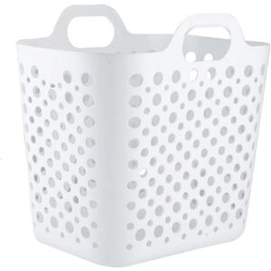 Portable Laundry Hamper with Handles - Foldable Rectangle Clothes Basket for Bedroom, Bathroom, Dorm, or Storage - Durable Plastic Laundry Organizer (White, Large)