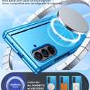 CENMASO Magnetic for Samsung Galaxy Z Fold 7 Case with Stand, Fit for Magsafe, Hinge Protection, Screen Protector, Built-in Hidden Kickstand, Slim Shockproof Phone Case for Galaxy Z Fold 7-Lake Blue
