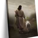 Framed Jesus and Lamb Canvas Wall Art God Faith Poster Prints Wall Decor Picture Christian Home Bedroom Decoration (16"L x 12"W)