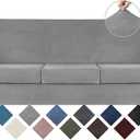 WEERRW 4 Pieces Velvet High Stretch Couch Covers for 3 Cushion Couch Sofa Slipcovers, Washable Furniture Protector with Non Slip Elastic Bottom, Feature Soft and Thick Plush Fabric, Silver Grey, Large (Large, Silver Grey)