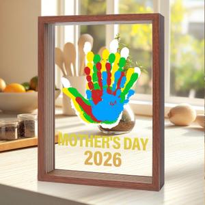 Bixinyo Family Handprint Kit - Baby Hand and Footprint Kit, Adoption Gifts, Family Gifts for Mom, New Parents, Mother's Day, Christmas, DIY Craft Keepsake Wooden Frame, 5 Non-Toxic Paints (Maroon)