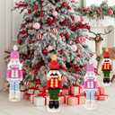 2 Pcs Crochet Christmas Nutcracker Characters with Wood Base Christmas Tree Crochet Tabletop Ornaments Xmas Holiday Nutcracker Soldier Figure Table Centerpieces Decoration Knitting Craft Art Supplies
