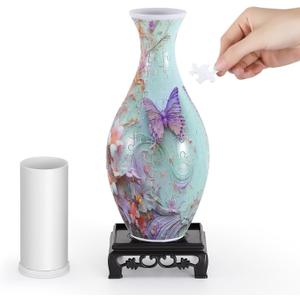 wowsome 3D Puzzle Vase for Adults, Jigsaw Puzzle Vase for Flower, Art Puzzles Gift for Women House Flowers Arrangements and Home Decoration (Pink Butterfly)