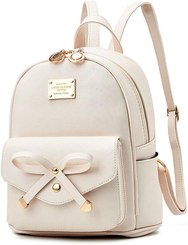 I IHAYNER Girls Bowknot Cute Leather Backpack Mini Backpack Purse for Women, Beige