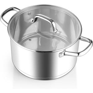 Stainless Steel Stock Pot 4 Quart, Homikit Induction Stockpot with lid for Soup Pasta Sauce Cooking Simmering, Tri-ply Heavy Bottom Compatible with All Stove, Dishwasher Safe
