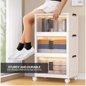 12.5Gal Stackable Storage Bins - Storage Bins with Lids, Folding Storage Boxes with Doors and Wheels, Suitable for Living Room, Bedroom, Make Your Storage Easier(3 pack)