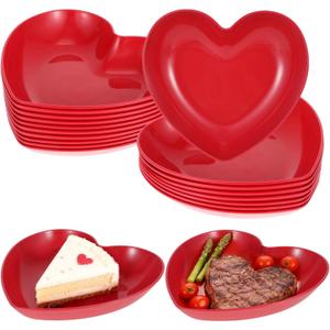 15 Pcs 8.7 Inch Red Heart Plates Modern Heart Shaped Dessert Bowls Appetizer Dishes Salad Plates for Valentine's Day Wedding Party Dinner Appetizer Dish Dipping Snack Fruit Dessert Steak Serving