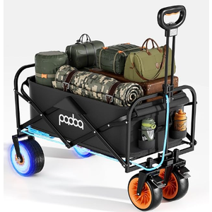 Electric Foldable Wagon Cart, 5000mAh Electric Powered Assistance Collapsible Garden Carts for Outdoor Use, Camping, Fishing, Rowing, Shopping