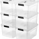 19 Quart Plastic Storage Bins with Lids, 6-Pack Stackable Clear Storage Organizing Box with Handle
