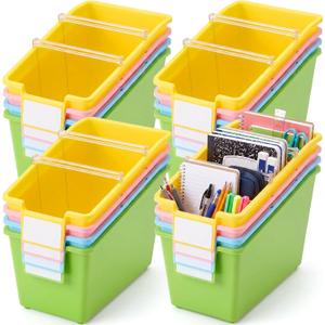 Dandat 16 Pack Large Book Bins with Dividers in Bulk for Classroom Library
