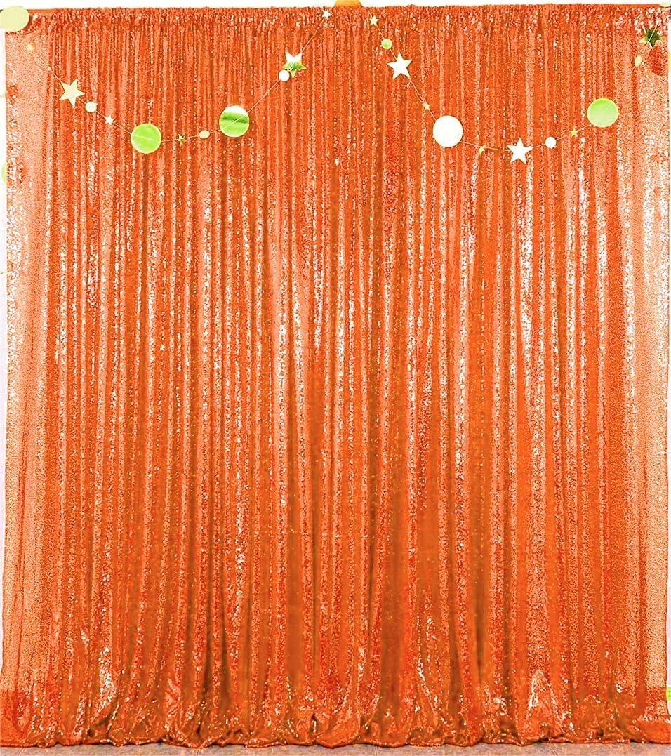 Orange Sequin Backdrop 8FTx8FT 1 Panel Glitter Fall Sequin Backdrop Sparkle Photo Background for Birthday Halloween Easter Thanksgiving