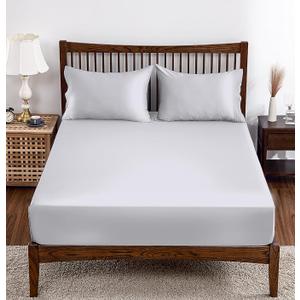 Bamboo Viscose Fitted Sheet Queen Size Only, 400 Thread Count, 8-16" Deep Pocket, Cooling Breathable Silky Smooth Soft Bottom Sheet for Hot Sleeper (Gray, Queen)