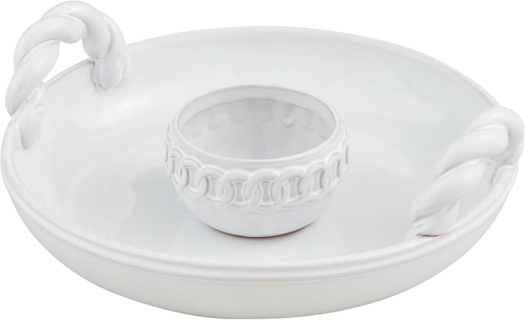 Mud Pie 3 1/4" x 11" 2" x 4" Dia Loop Handle Chip and Dip Set, White