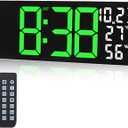 Digital Wall Clock Large Display, 17.3" Digital Clock with RGB Color Remote Control, Auto-Dimming Big Wall Clock with Night Light,Auto DST,Date Week,Temp for Home Decoration, for Elderly (Green)
