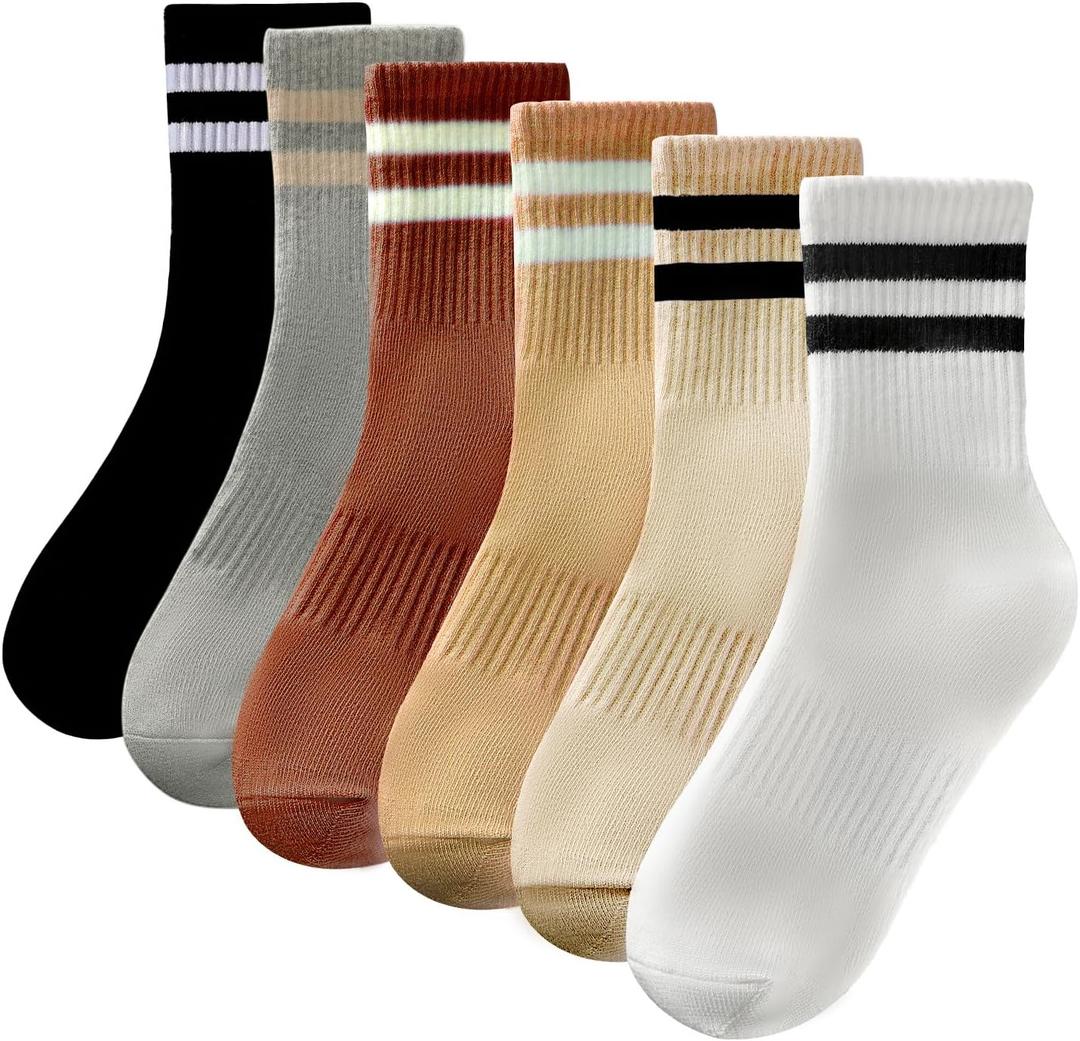 Tlmody Crew Socks for WomenCotton Cozy Casual SocksStriped Socks 6 Pairs Size 5-10