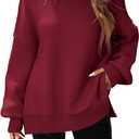 SunnyMelody Womens Oversized Batwing Sweater Fall 2025 Crew Neck Pullover Knit Tops - Outside Seam, High-Low Hem, Side Slit (X-Large, Ancora Red)