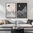 Large Framed Black and White Abstract Wall Art for Living Room, Set of 2 Modern Canvas Prints Paintings Artwork for Walls, Abstract Mountain and Moon Pictures for Bedroom Hallway Wall Decor 24x36 In, 24" W X 36" H X 2pcs