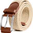 Men's Belt Elastic Braided Belt Casual Solid Color Stretch Woven Belt for Men (Beige)