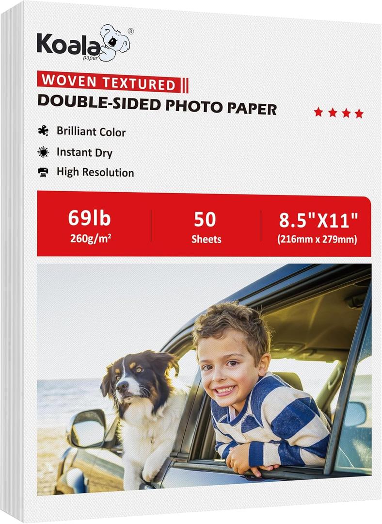 Koala Thick Woven Textured Double-sided Photo Paper 8.5X11 69LB 50sheets 260GSM Heavyweight Compatible with Inkjet and Laser Printer