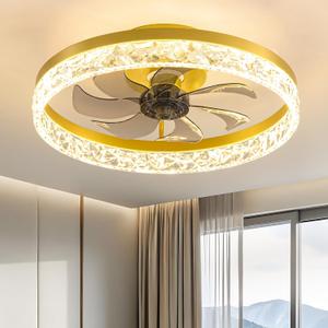 KDG 19.7" Low Profile LED Ceiling Fans with Light, Reversible Flush Mount with Remote and 6 Winds Speeds Fan Lighting, 3 Colors Dimmable for Bedroom, Living Room, Kids, Dinning Room, Kitchen (Gold)