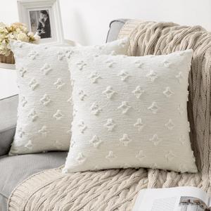 MIULEE Set of 2 Decorative Throw Pillow Covers Rhombic Jacquard Pillowcase Soft Square Cushion Case for Cute Couch Sofa Bed Bedroom Living Room, 18x18 Inch, White