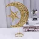 Iron Moon and Star Ornament Glitter Christmas Table Decoration Christmas Tree Decoration Wedding Birthday Holiday Party Supply 20cm (Golden)