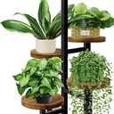 GEEBOBO 5 Tier Plant Stand With 4 Wheels, Metal Wood Tall Plant Stands For Indoor Plants Multiple, Corner Tiered Flower Plants Shelf Stand for Living Room Bedroom, Brown