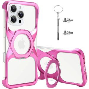 Adaivia Phone Case, Suitable for iPhone 16Plus, Simple Frameless Design, with Magnetic Phone Stand Metal Shell ((Megalith) Hot Pink)