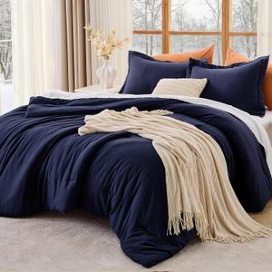Oversized King Comforter Sets, All Season Ultra Soft Down Alternative Bedding - 3 Piece Lightweight Bed Set Includes 1 Comforter (120"x98") and 2 Pillow Shams (20"x36"), Navy Blue