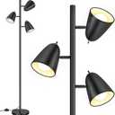 QiMH Tree Floor Lamp with 3 Light Bulbs, Standing Tall Pole Lamps for Living Room Bedroom Office, Reading Stand up Lamps with 3 Adjustable Arms, Black