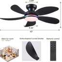 PHORUS 42" Black Modern Low Profile RGB Ceiling Fans with Lights and Remote