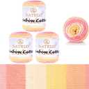 3 Pack Rainbow Cotton Cake Yarn Multicolor Cotton Crochet Yarn for Crocheting & Knitting Rug, Cushion, Home Decor Project - 45% Cotton & 55% Acrylic - 3 Light - 3.5oz/211yd - Peachy Cream