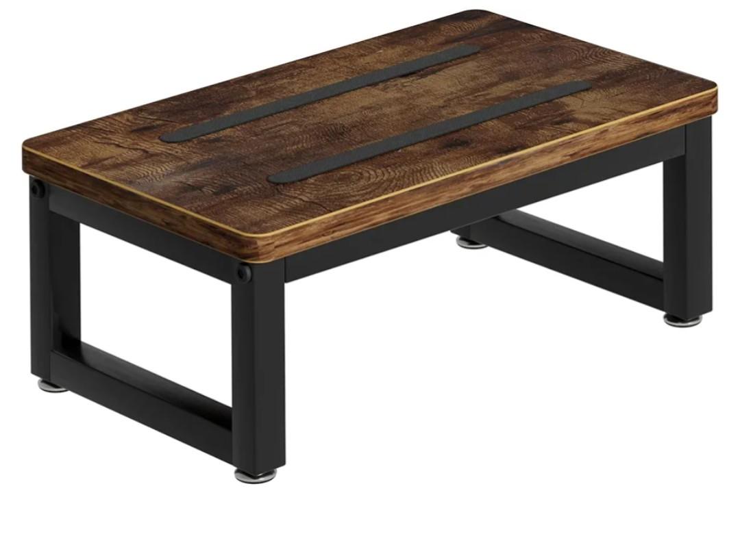 Wooden Step Stools with Anti Slip Pat for Adult, Heavy Duty Bedside Foot Stools with 400-LBS Capacity for High Beds, 7" Tall Bed Steps for Bedroom Kitchen Bathroom, Rustic Brown