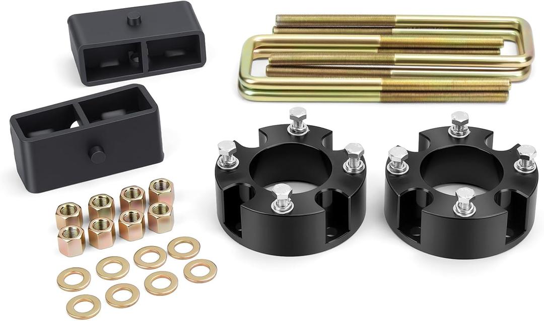 KSP 3"F+2"R Tundra Lift Kits, 3in Front Lift Spacer and 2in Rear Lift Block With Extended U Bolts Compatible With Toyota Tundra 2WD 4WD 2007-2021, Full Set Aluminum&Carbon Steel Leveling Lift Kits