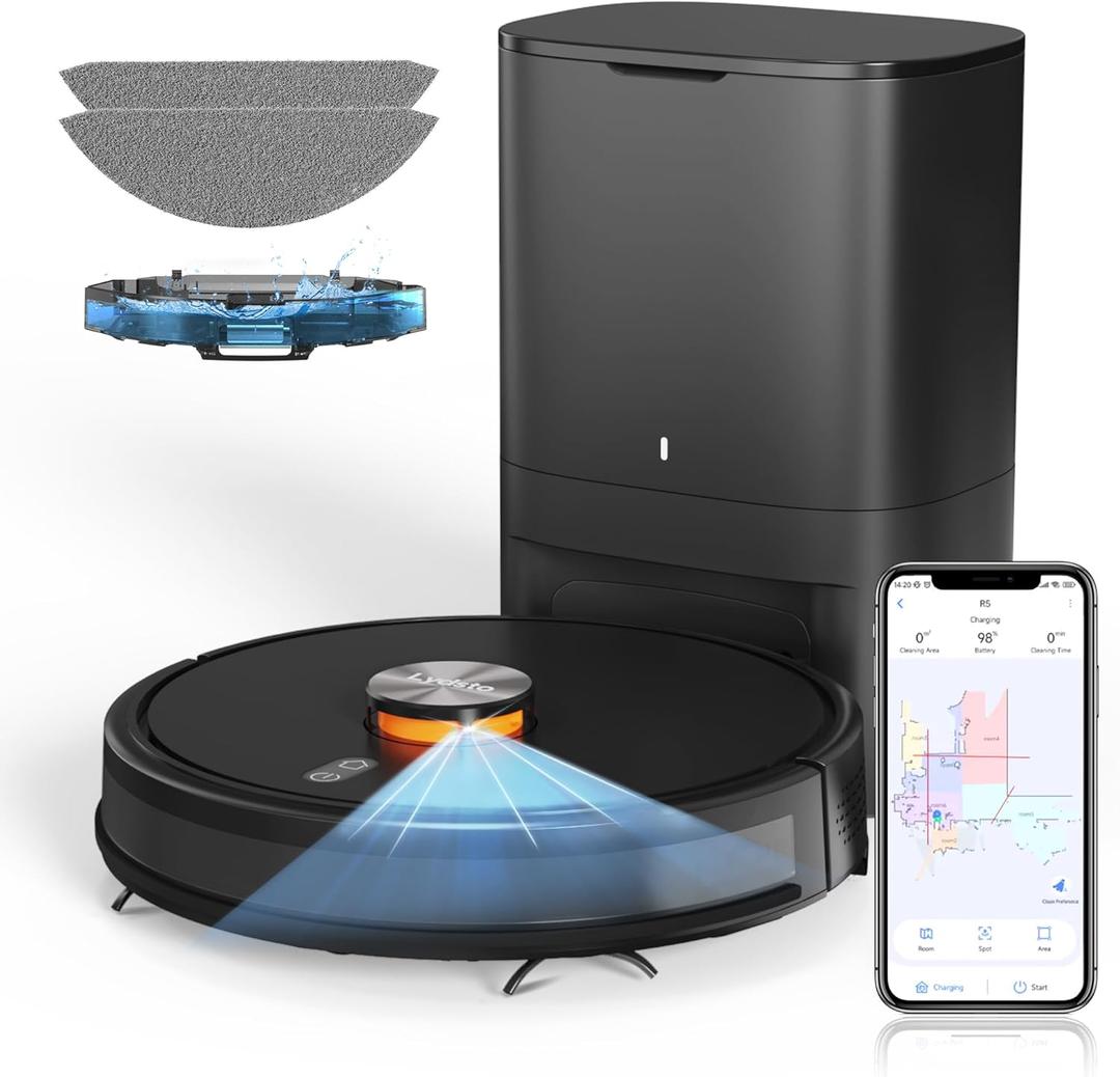 Lydsto Robot Vacuum and Mop Combo with HEPA Self-Emptying Base, 3-in-1 Robotic Vacuum with Lidar Navigation for 40 Days of Cleaning