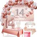 Trgowaul 14th Birthday Decorations Balloon Set girls Arch, Rose Gold 14th Birthday Banner and Party Tablecloth, Belt and Tiara, Pink Gold 14th Balloon, Pink Birthday Cake Top, Latex Balloon * 60